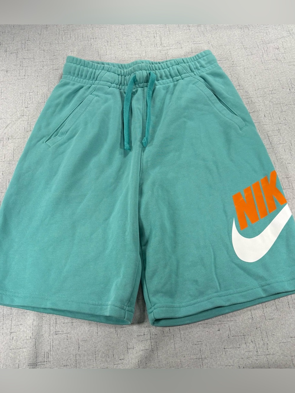 Nike Teal Boys Fleece Shorts with Orange Logo